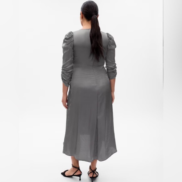 GAP NWT Women's Ruched Satin Midi Dress - New Shadow Grey - Picture 5 of 6